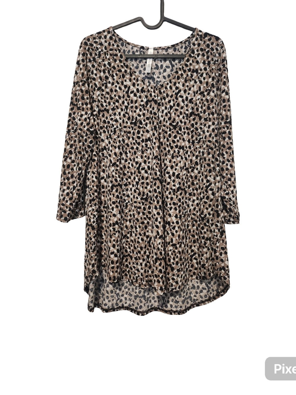 Leopard Print V-Neck Tunic Top - Beige and Black